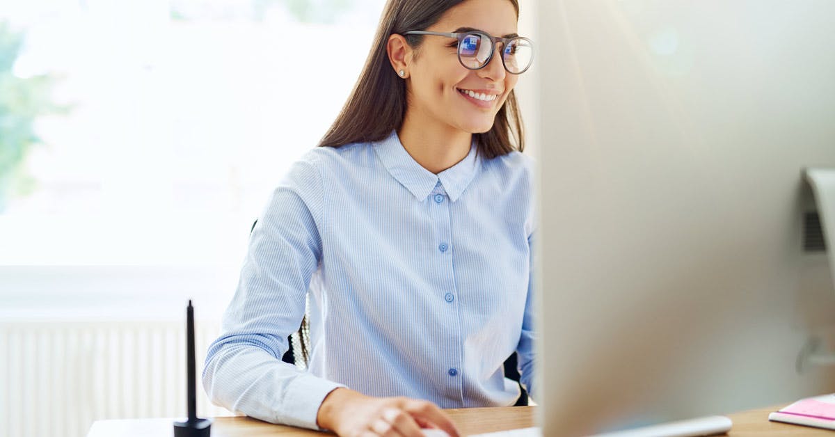 woman views computer