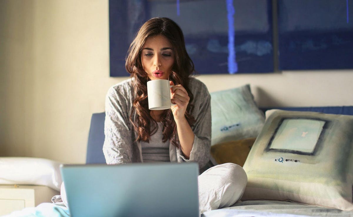 woman views computer