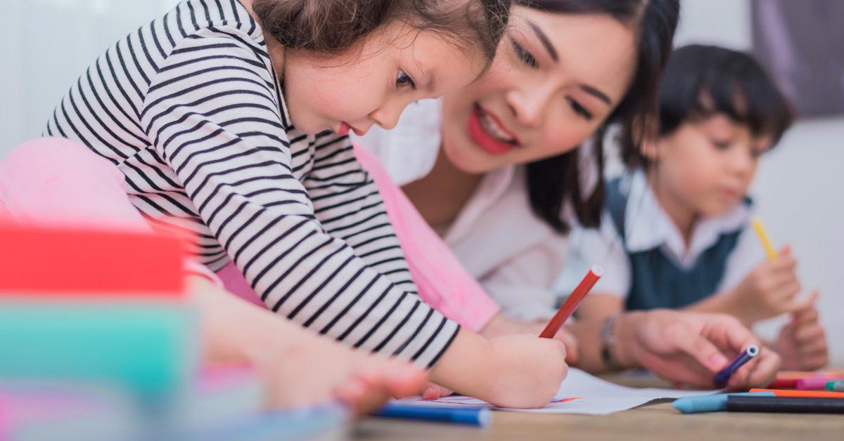 woman and children coloring