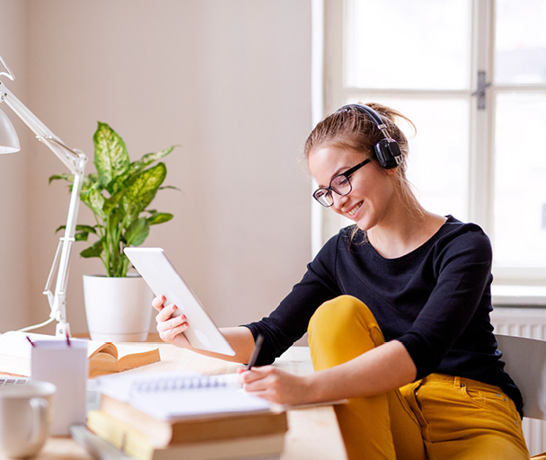 Girl at desk studying