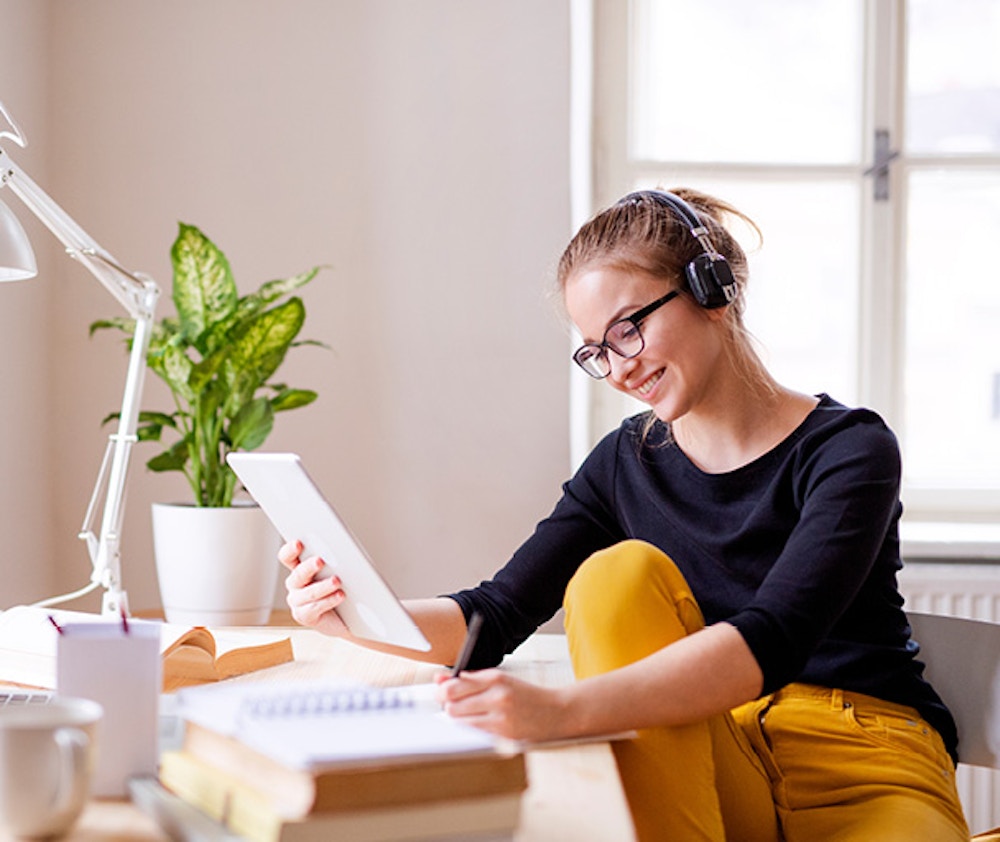 Girl at desk studying