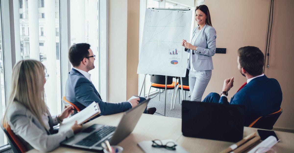 manager presents idea in meeting