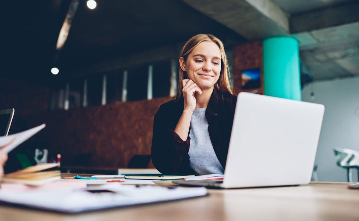 woman works at computer