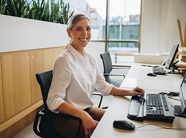 Woman views computer