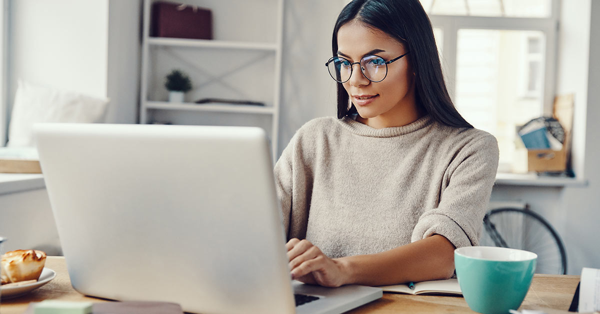 woman views computer