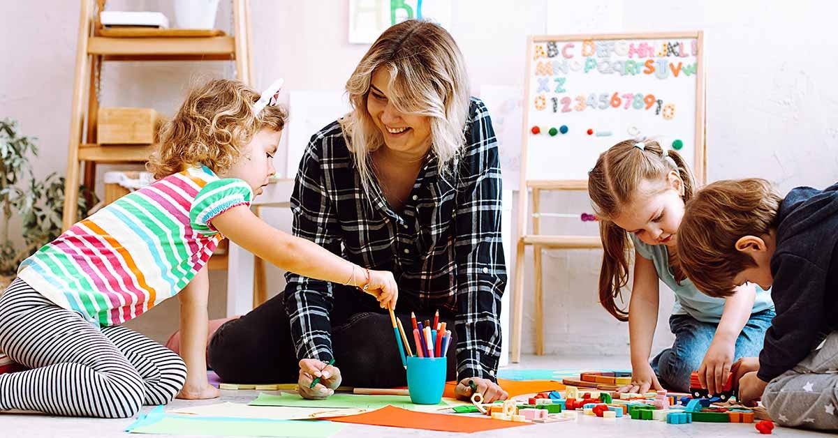 woman and children playing