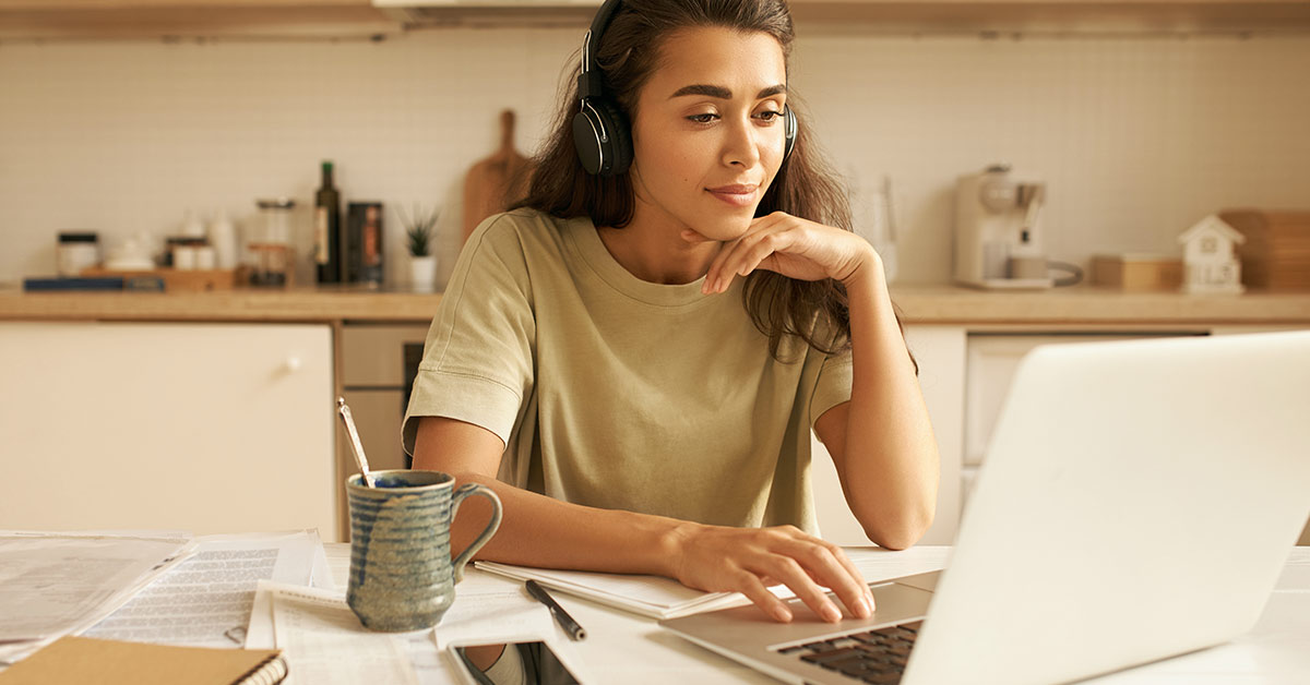 woman views computer