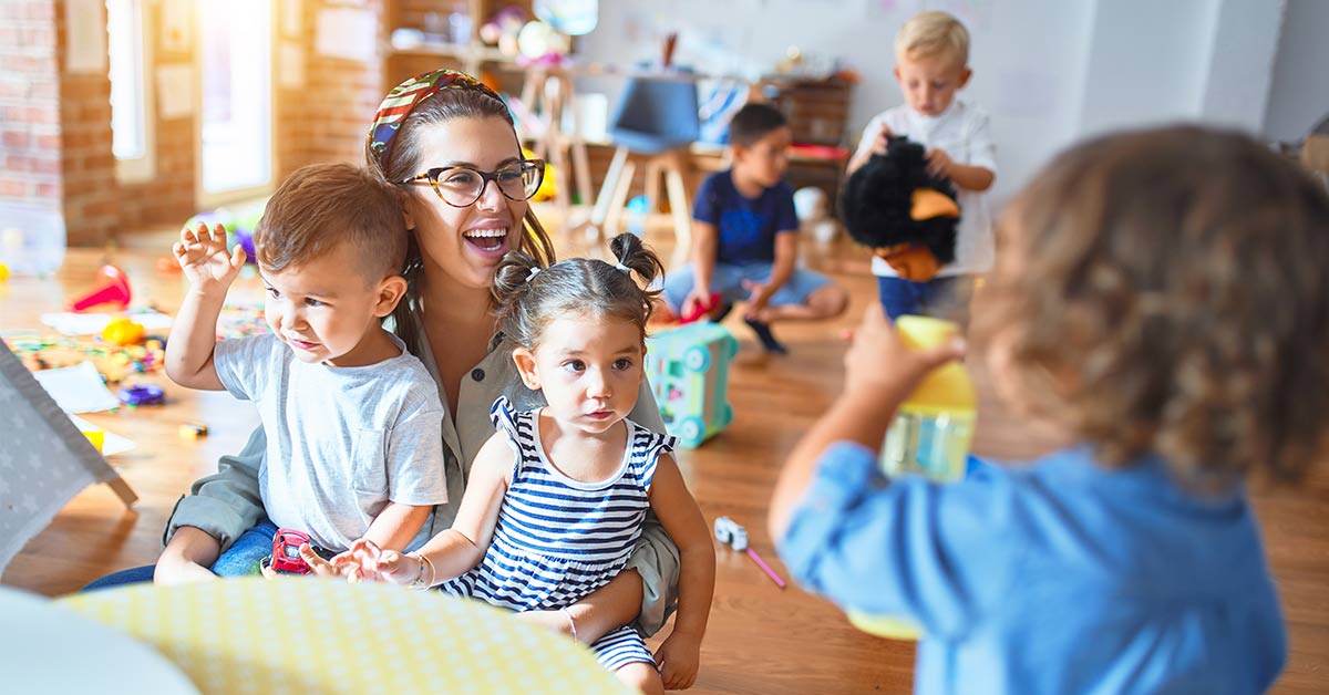 woman and children playing