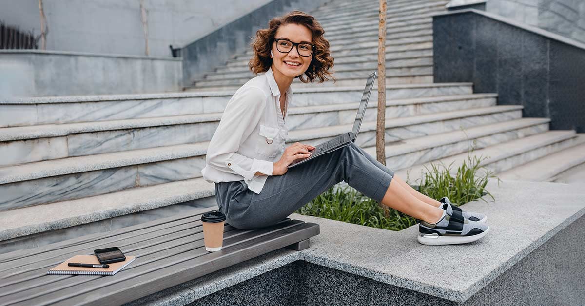 woman views computer