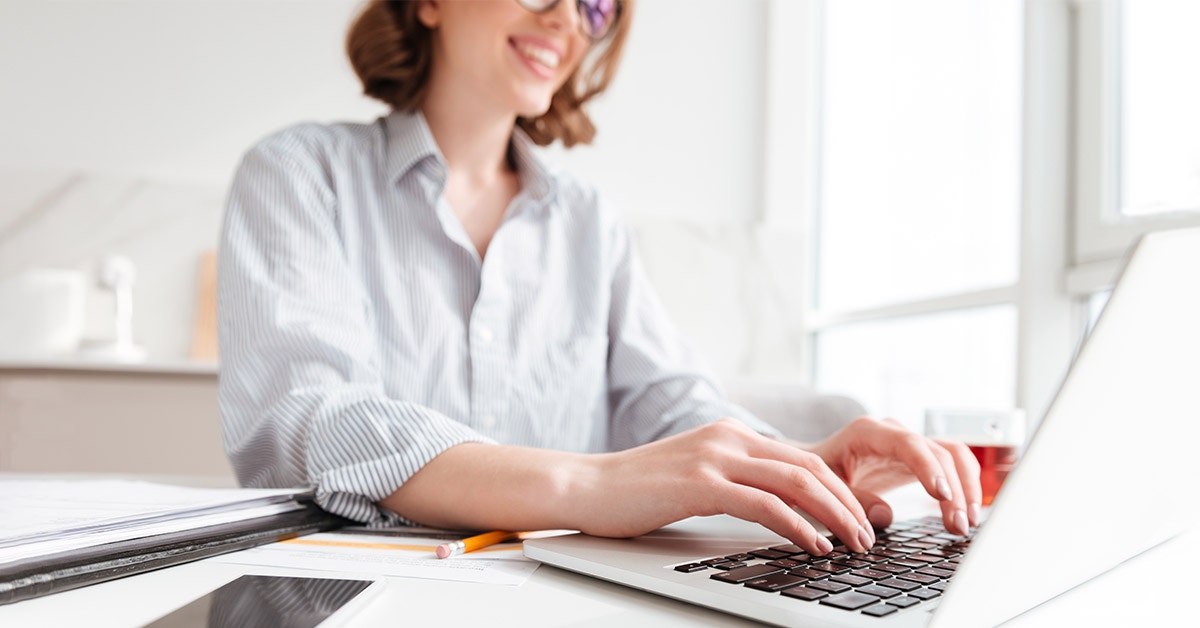 woman views computer