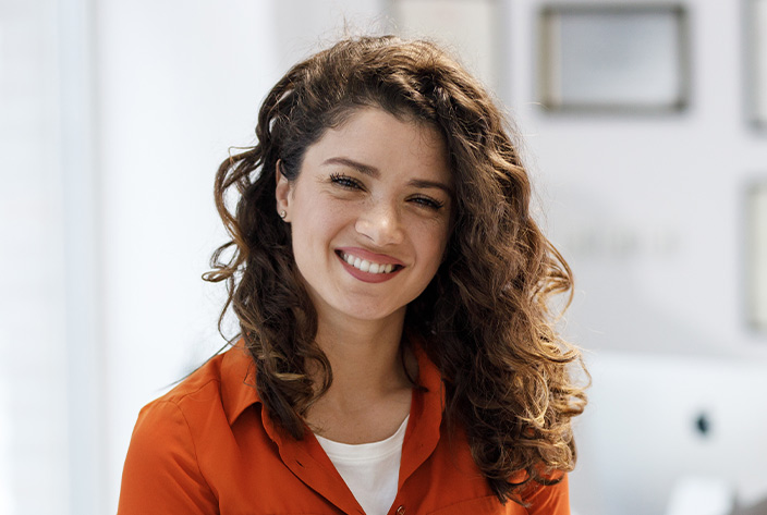 Smiling Woman red top