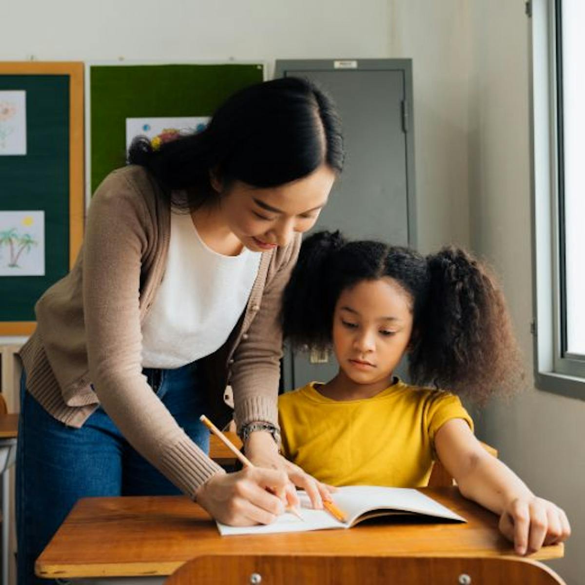 Teacher aide and student