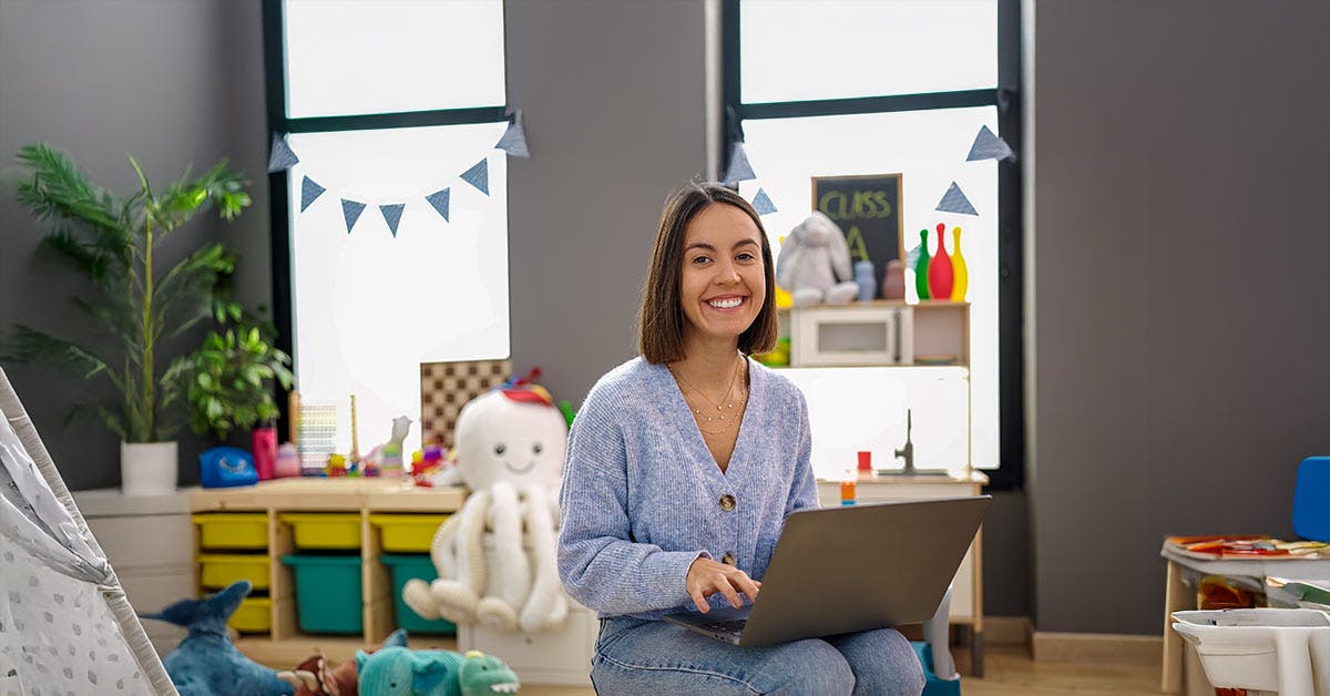 Educator using AI tools for early childhood education job search on laptop