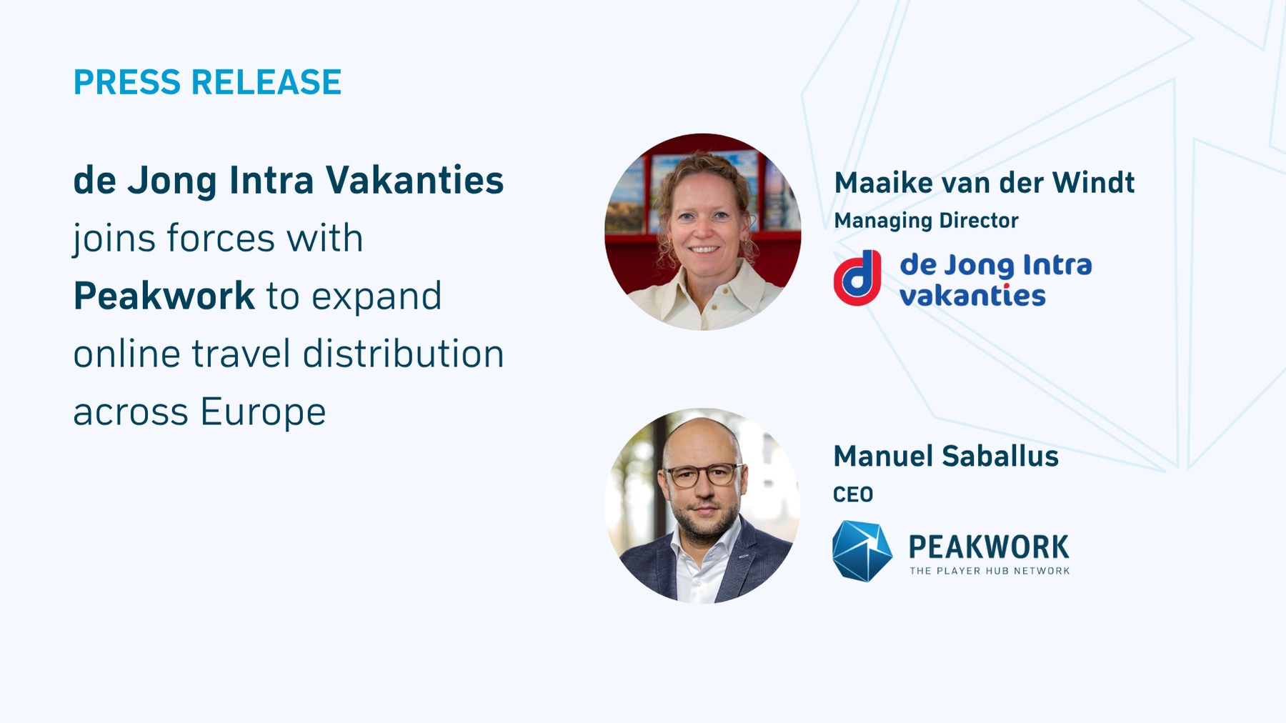 de Jong Intra Vakanties joins forces with Peakwork to expand online travel distribution across Europe