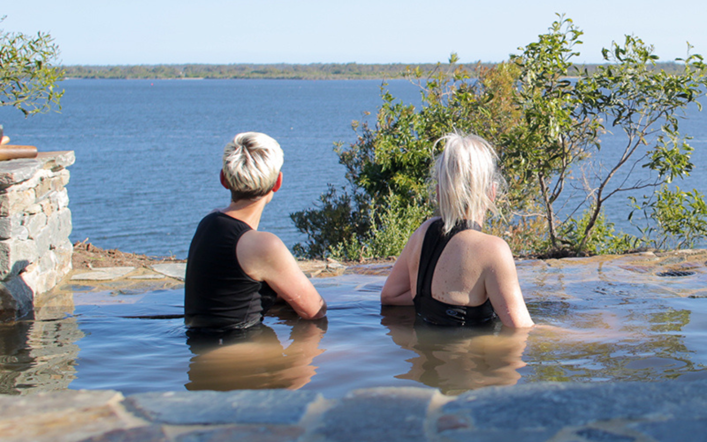 two women in a pool