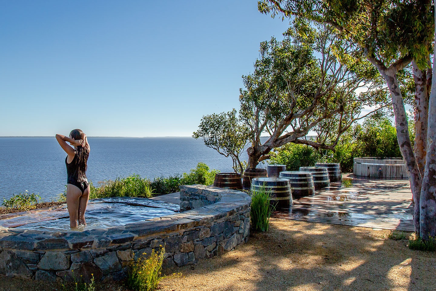 metung hot springs woman bathing gippsland lakes