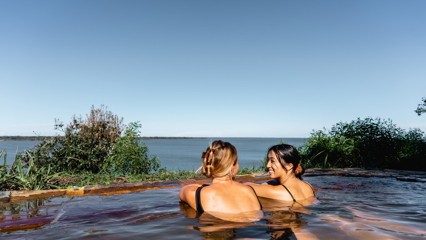 metung hot springs two friends bathing gippsland lakes