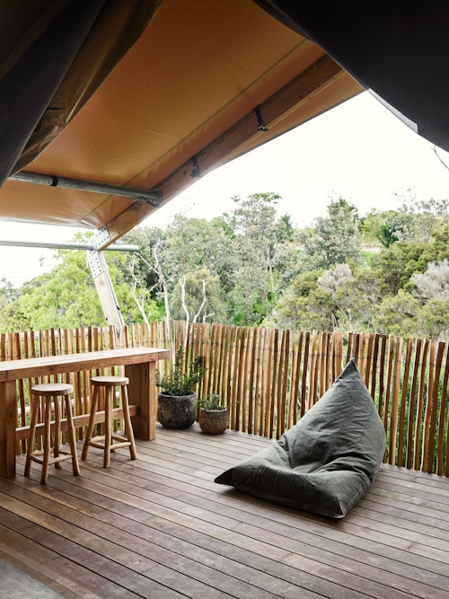 hillside glamping deck and private barrels