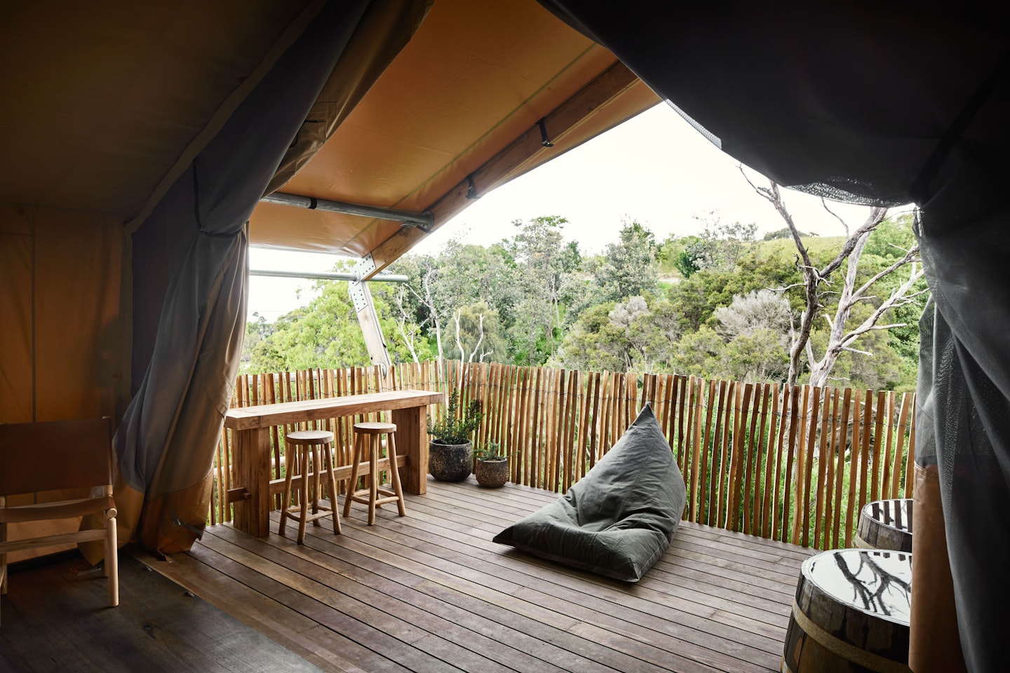 hillside glamping deck and private barrels