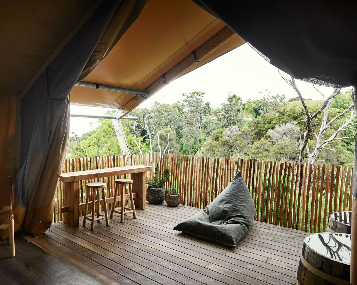 hillside glamping deck and private barrels