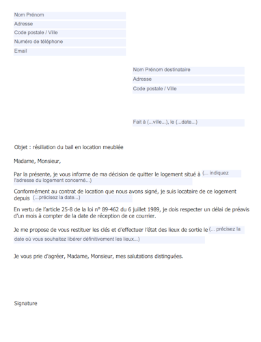 Résiliation du bail meublé : préavis, lettre de résiliation, bail ...