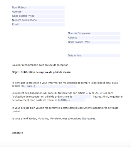 Lettre de rupture de période d’essai par le salarié - Ekie