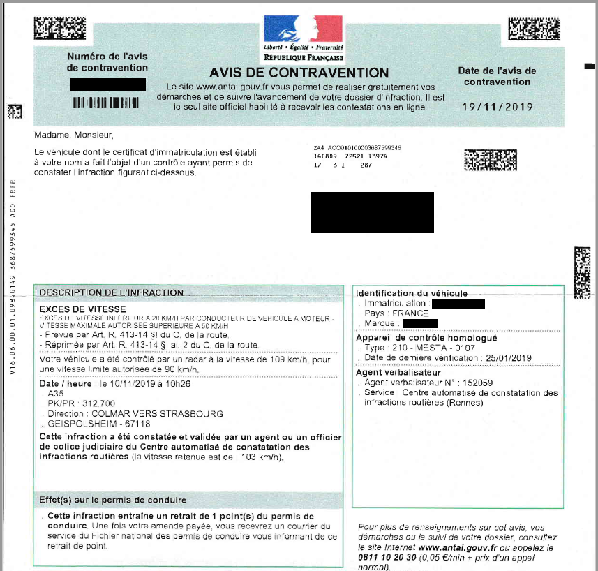 L'image représente un exemple d'avis de contravention.