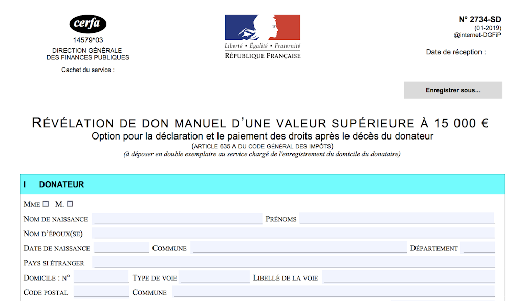 révélation de don manuel d'une valeur supérieure à 15 000 euros 