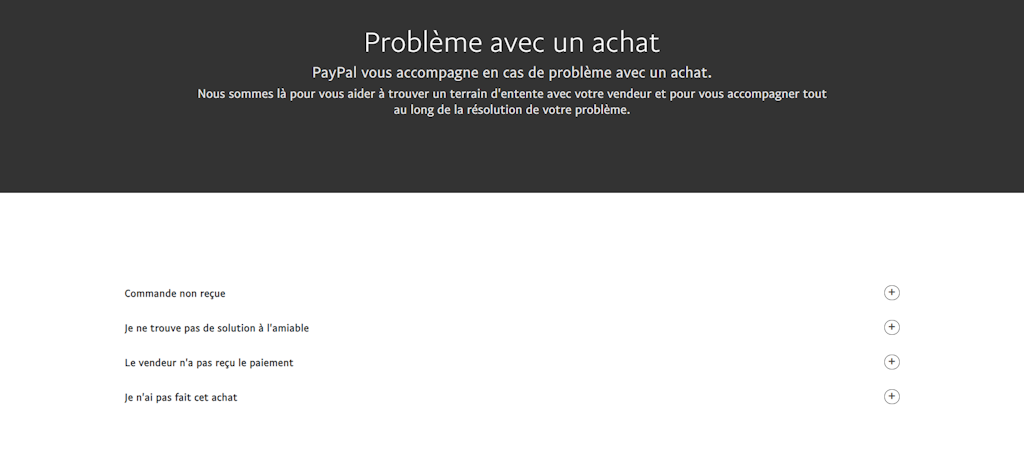 L'image représente le formulaire de règlement de litiges Paypal.