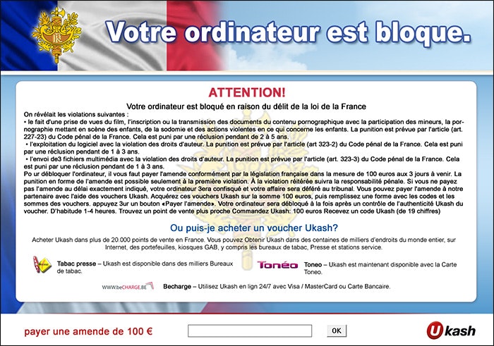 L'image représente une arnaque sur internet qui bloque le disque dur contre une rançon.