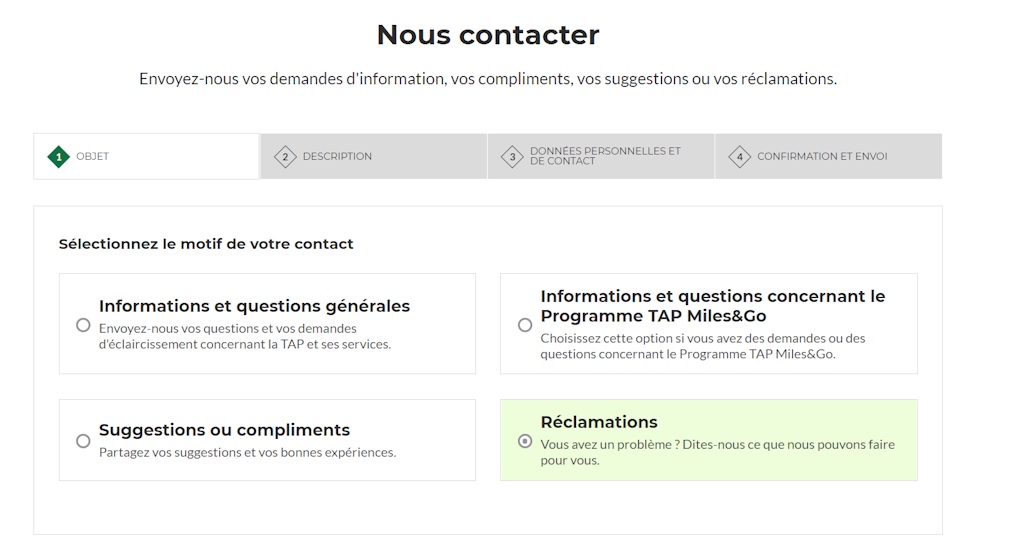 Cette image représente le formulaire de réclamation TAP Portugal