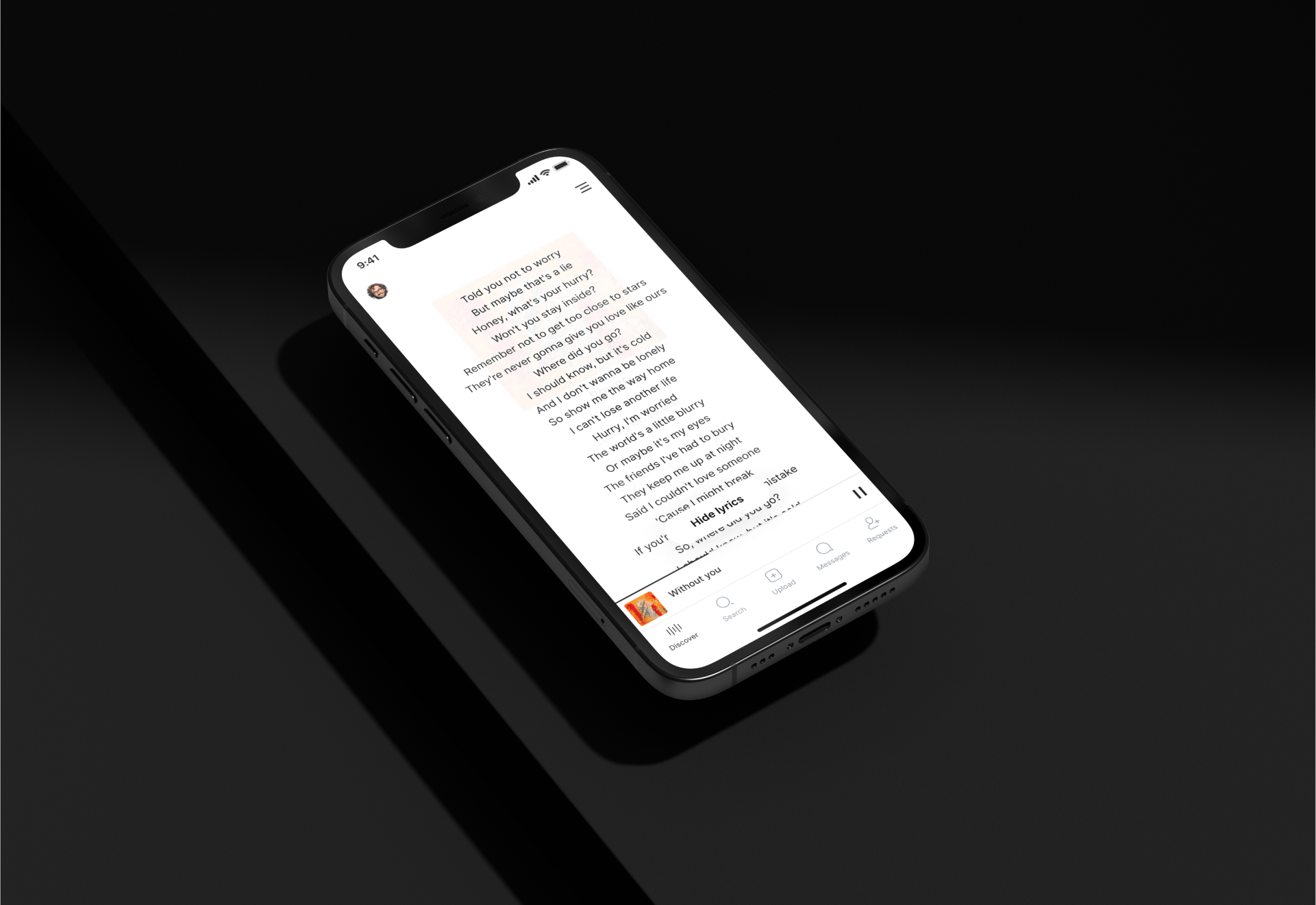 Image of phone with lyrics