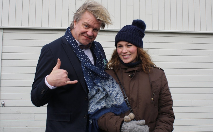 Alex Rosén og Gunhild Dahlberg ute på Nabolaget-opptak.