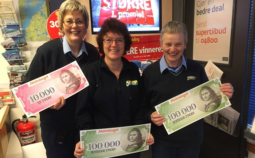 Nabolaget-vinnere fra Sveio/Førde. Alle tre er kolleger på Joker Førde og har vunnet i Nabolaget. Fra venstre: Solveig Fosse, Ingunn Elin Brekke Jørgensen og Vigdis Irene Huseby.