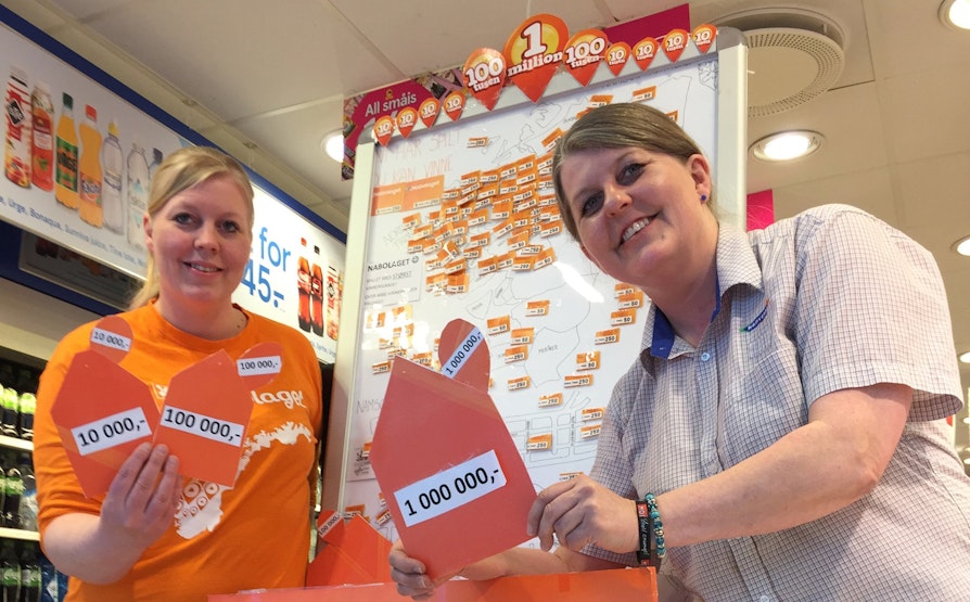 Siv Elin Larssen og Anita Vikan ved Narvesen Storsenter i Namsos håper at Nabolaget snart tar turen til Namsos.
