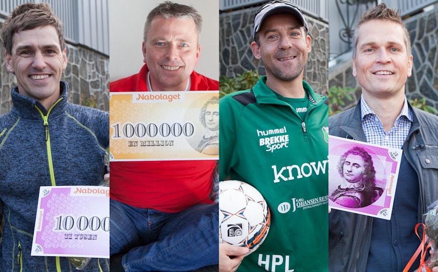 Svenn Henning Kristoffersen vant 10.000 kroner, Tor Harald Jenssen vant 1.000.000 kroner, Hans Petter Larsen vant 100.000 kroner og Jan Helge Larssen vant 10.000 kroner i millionnabolaget i Arendal.