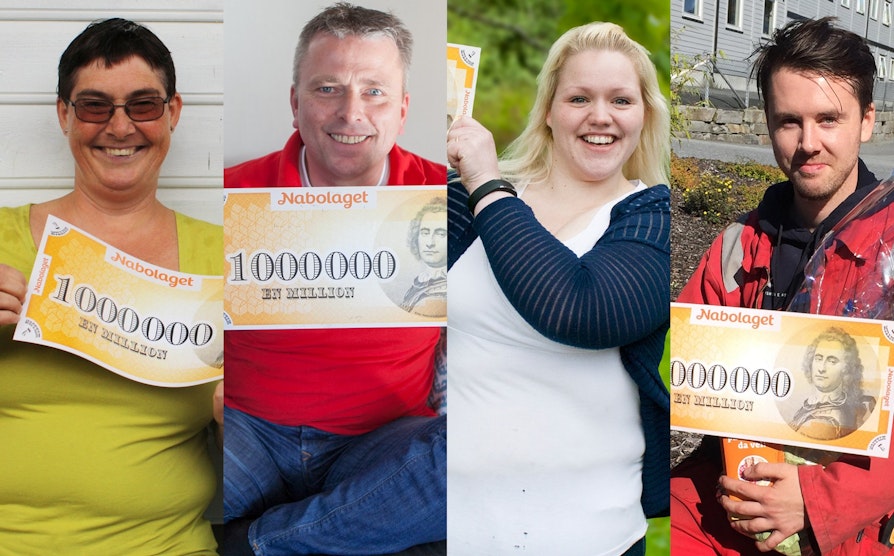 Disse er alle millionvinnere i Nabolaget. Fra venstre: Cathrine Aasland Grønvold fra Kvernaland, Tor Harald Jenssen fra Arendal, Elisabeth Øiahals Lundseng fra Beitstad og  Christoffer Ytreland fra Karmøy.