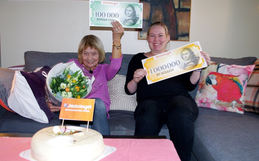 Høygravide Nina Narheim Hammer fra Oslo vant en million mens naboen Raila Kaarina Søderlund vant 100.000 kroner i Nabolaget 29. januar 2016.