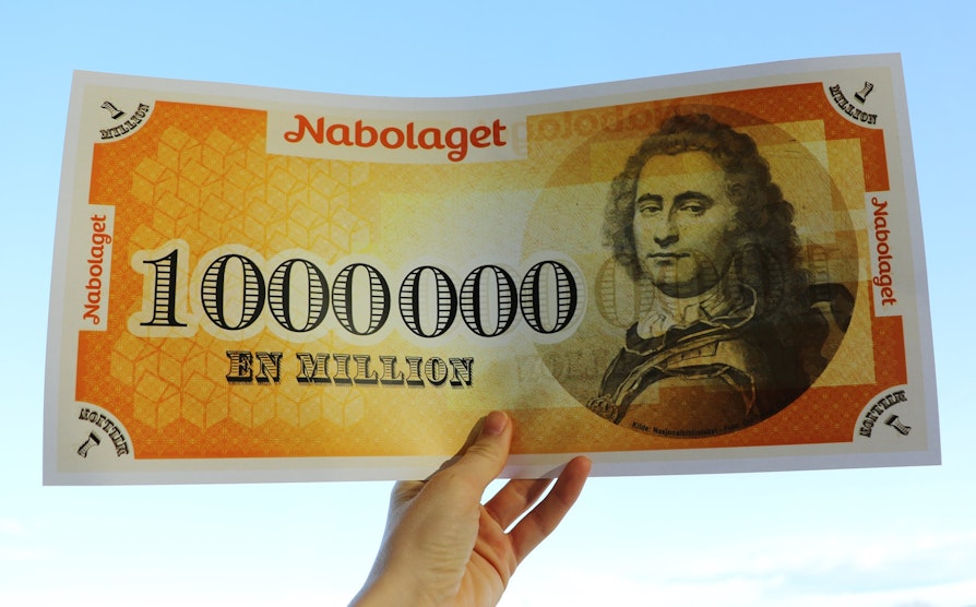 Nabolaget, millionsjekk, illustrasjon, millionær