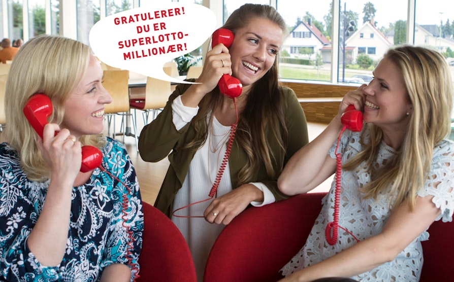 Ingrid Roterud Mathisen, Ina Taasaasen og Pernille Storholm Skaret ringer SuperLotto-millionærer lørdag 25. juni.