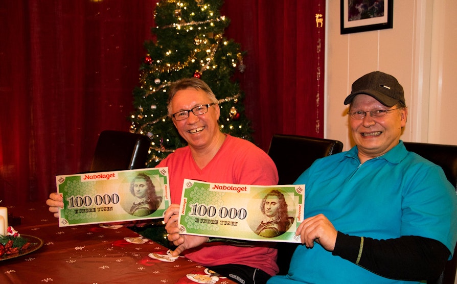 Leif Jakobsen og Fred Norvald Aslaksen fra Tana vant begge 100.000 kroner i Nabolaget i november 2016.