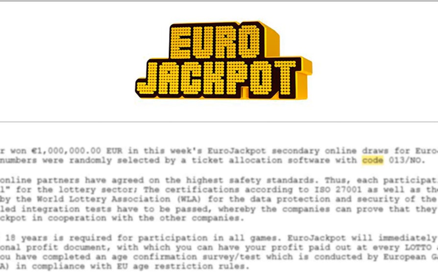 eurojackpot, falsk melding, svindelforsøk, advarsel