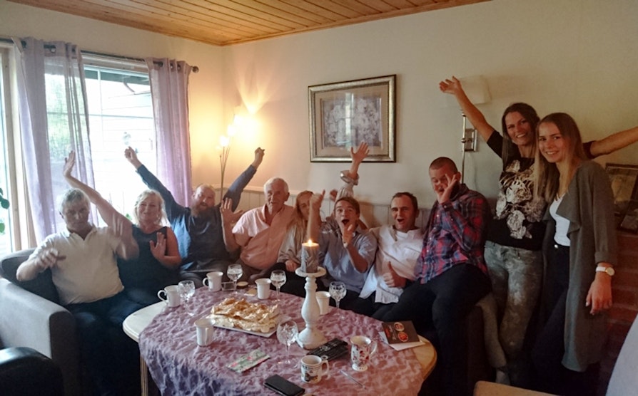 (Fra venstre) Gunnar Rismyhr, Nina Halvorsen, Jørgen Reidar Halvorsen, Gunnar Arne halvorsen, IDa Emilie Halvorsen, Sander Halvorsen, Bjørnar Halvorsen, Sindre Halvorsen Svae, Vibeke Rismyhr og Kia Rismyhr.