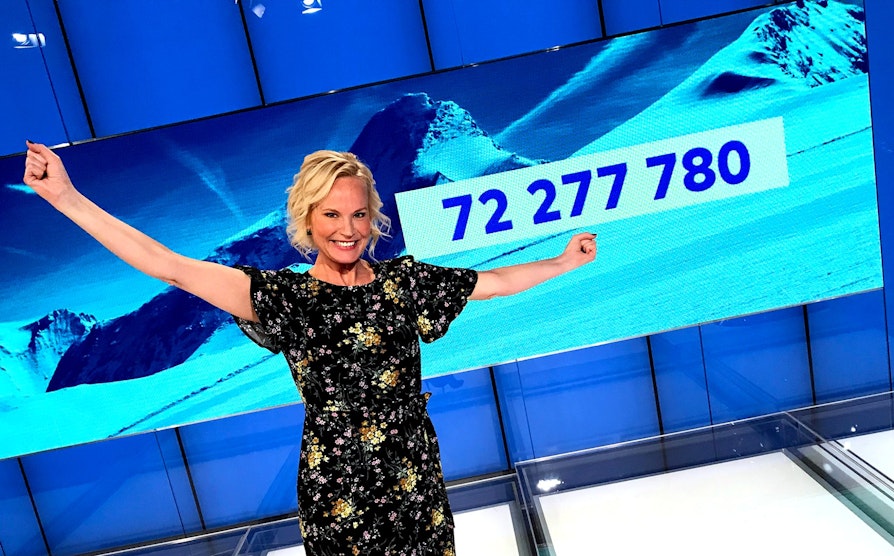 Ingeborg Myhre kan gratulere en norsk kvinne med over 72,4 millioner kroner i Vikinglotto. 5. desember 2018.