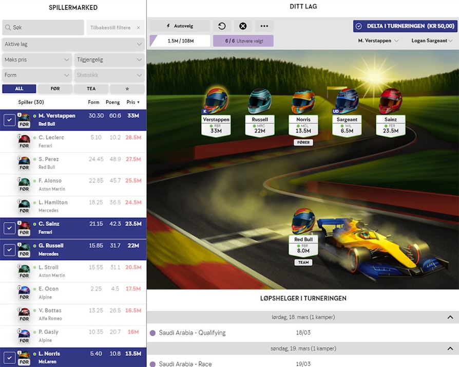 Formel 1 på Fantasy under Saudi Arabia Grand Prix.