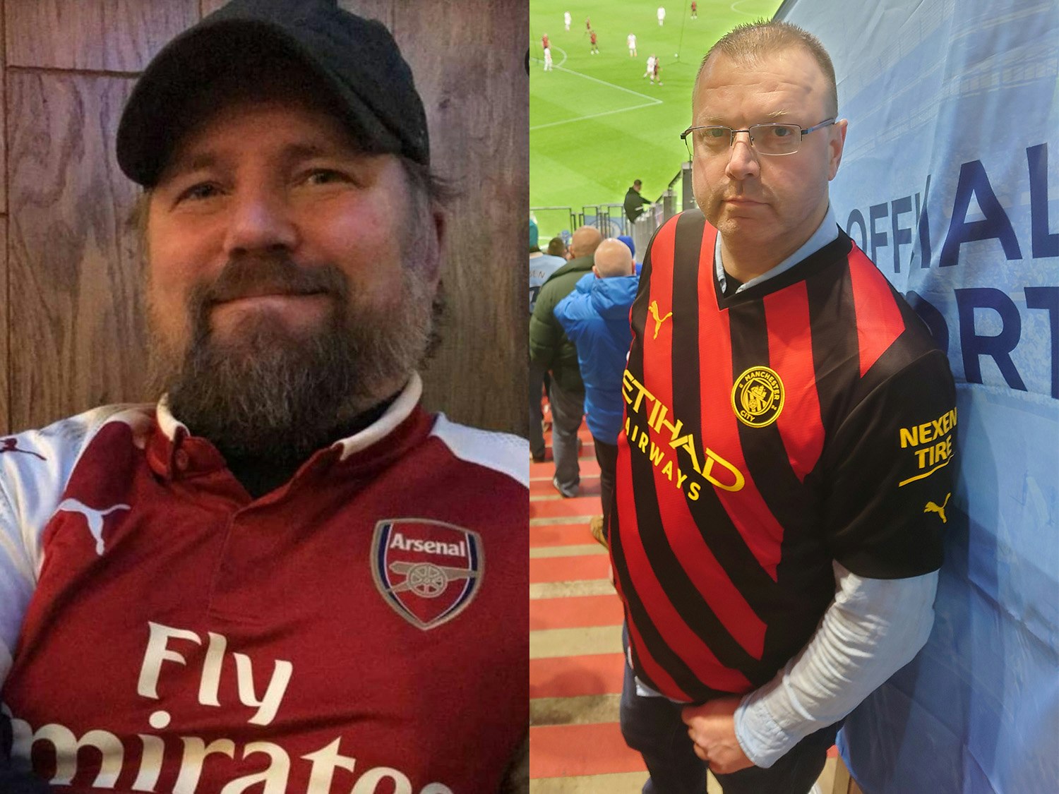 Supporterne Ronny Madsen (Arsenal) og Ole Fuglestad (City)