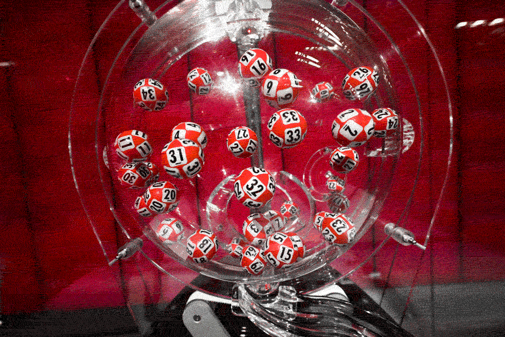 Animert gif-bilde av Lotto trekningsmaskin.