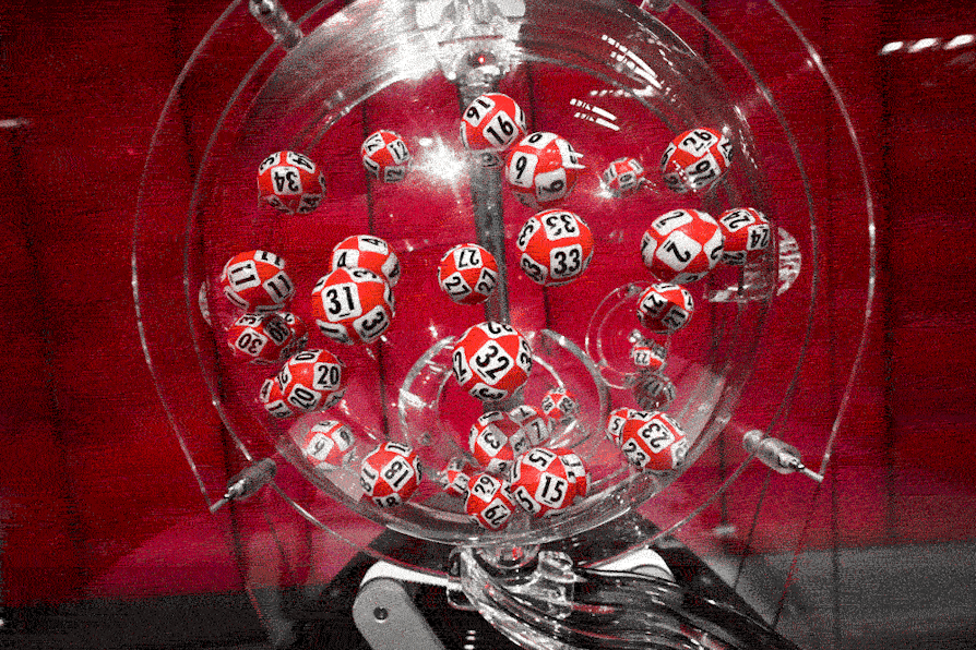 Animert gif-bilde av Lotto trekningsmaskin.