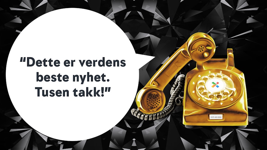 Gulltelefon med snakkeboble med tekst: Dette er verdens beste nyhet