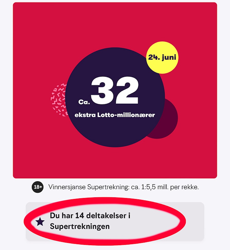 Deltakelser til Supertrekning sommer med rød ring rundt
